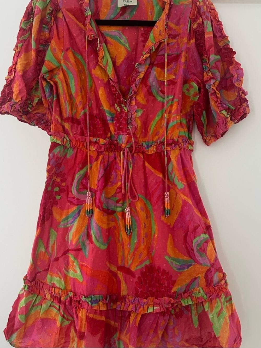 FARM Rio Pink Orange Green Mini short sleeve Dress XS